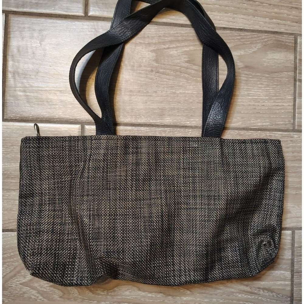Chilewich Shoulder Bag Purse Double Handle, Gray Brown Tote Basketweave Vacation